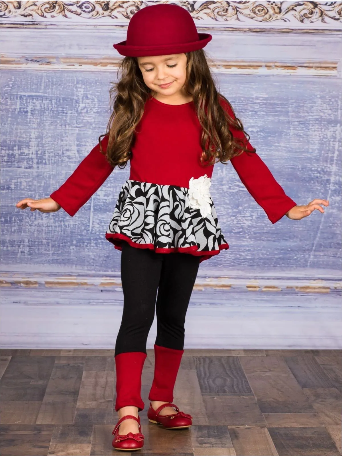 Girls Long Sleeve Hi-Lo Peplum Tunic And Cuffed Legging Set