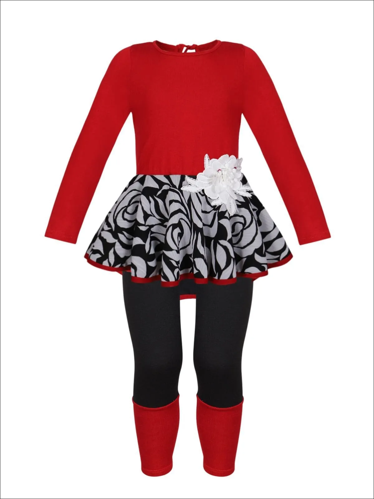 Girls Long Sleeve Hi-Lo Peplum Tunic And Cuffed Legging Set