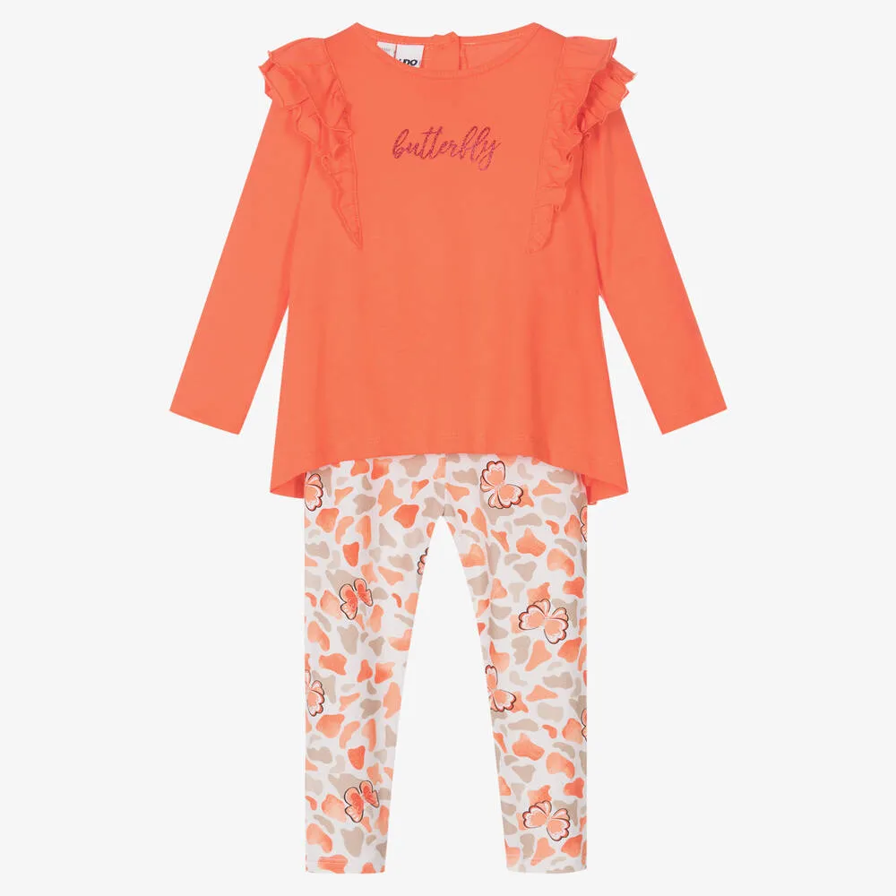 Girls Orange Butterfly Leggings Set