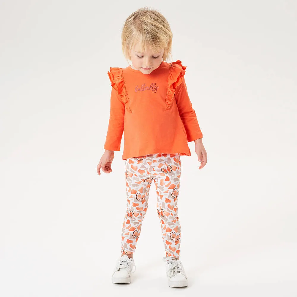 Girls Orange Butterfly Leggings Set