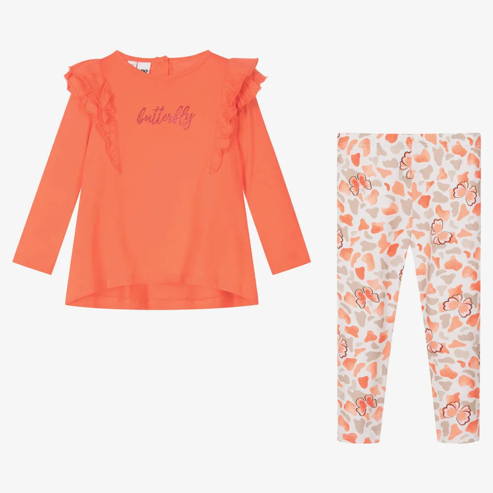 Girls Orange Butterfly Leggings Set