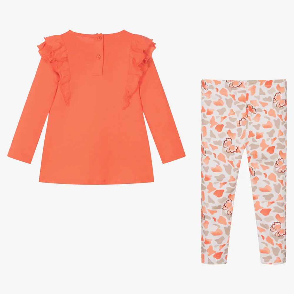 Girls Orange Butterfly Leggings Set