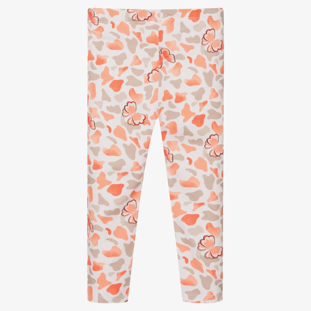 Girls Orange Butterfly Leggings Set