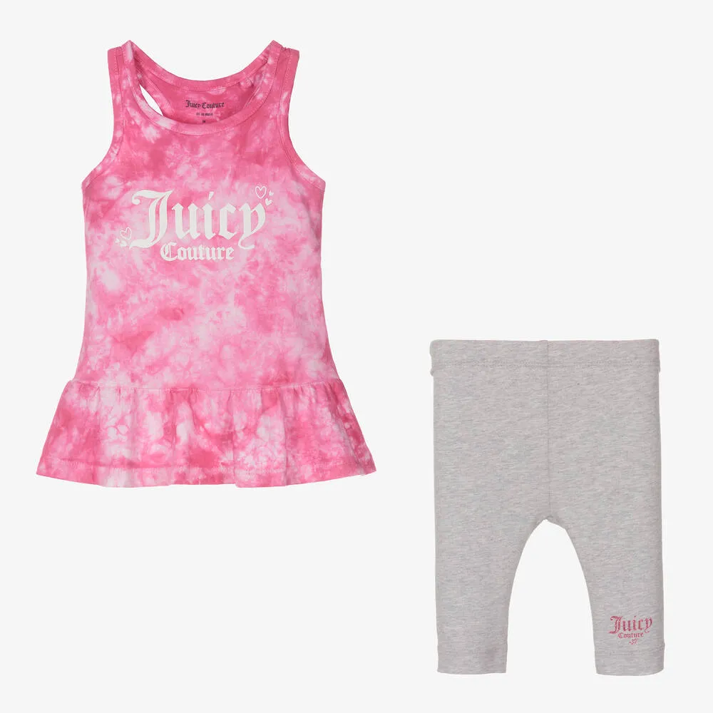 Girls Pink & Grey Leggings Set