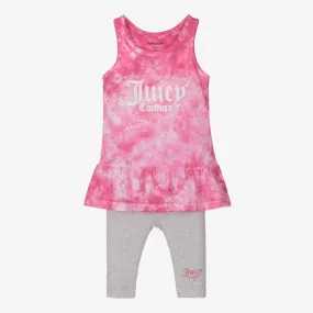 Girls Pink & Grey Leggings Set