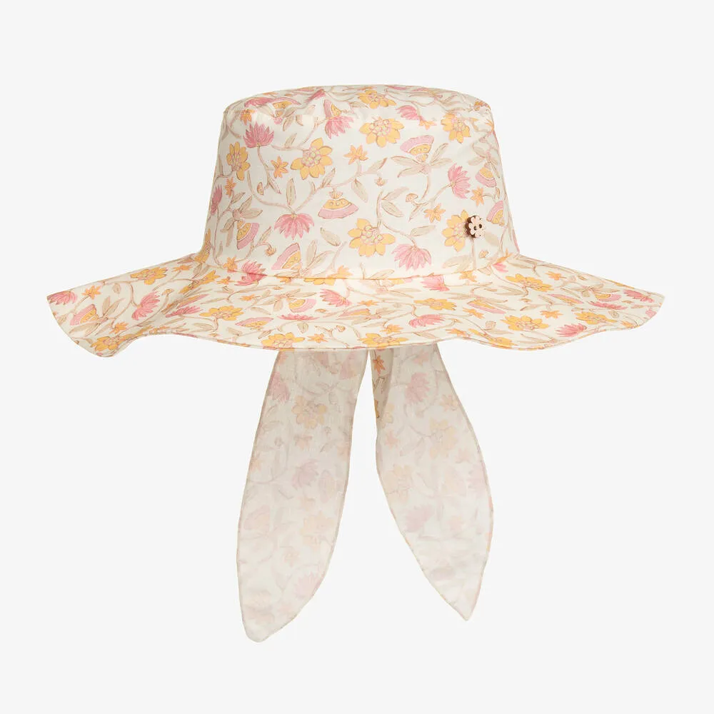 Girls Pink Floral Cotton Sun Hat