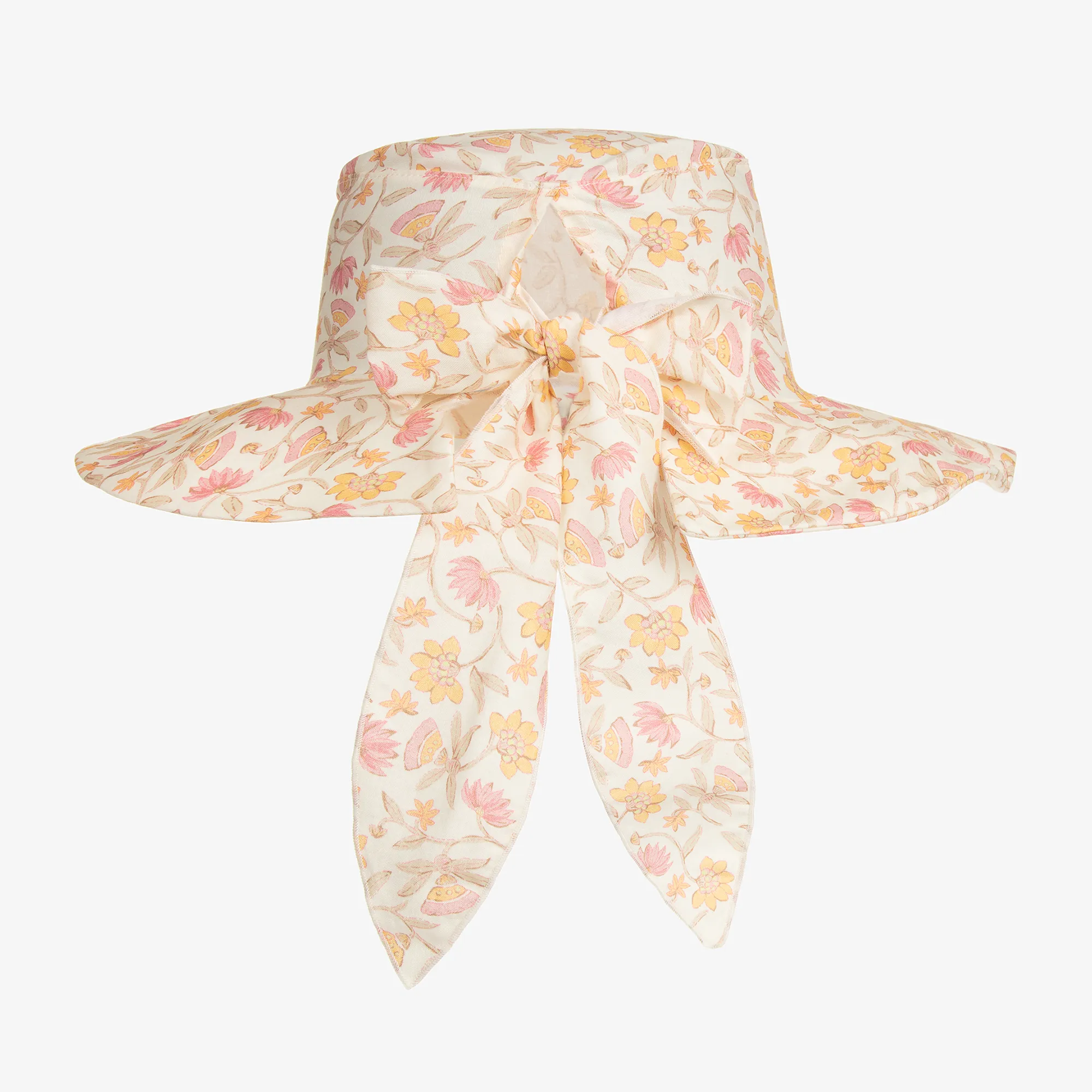 Girls Pink Floral Cotton Sun Hat