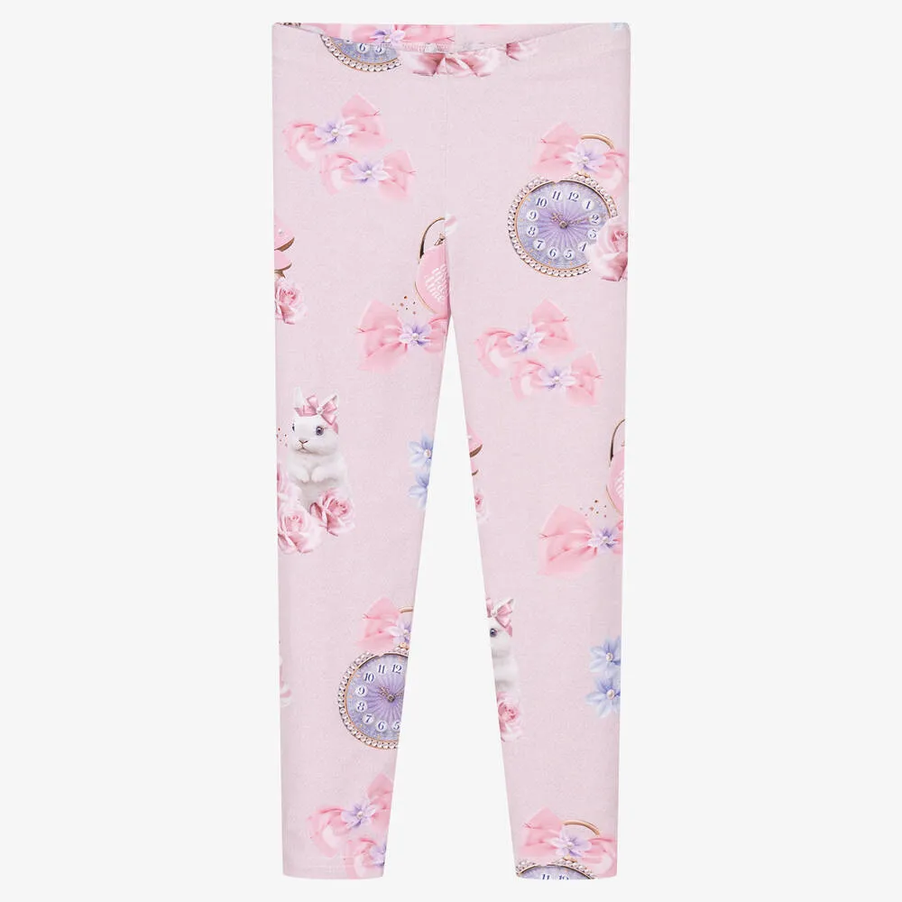 Girls Pink Rose Leggings