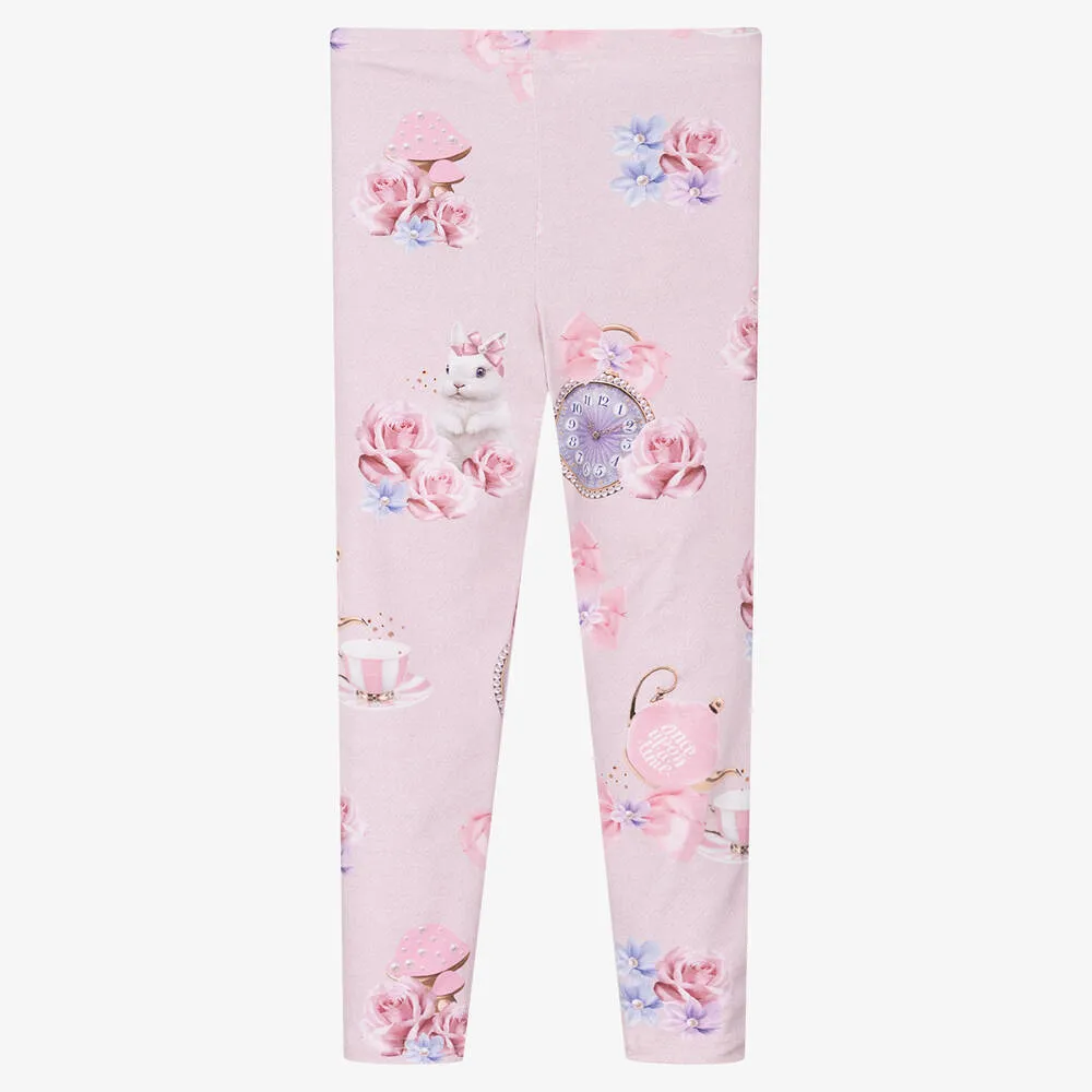 Girls Pink Rose Leggings