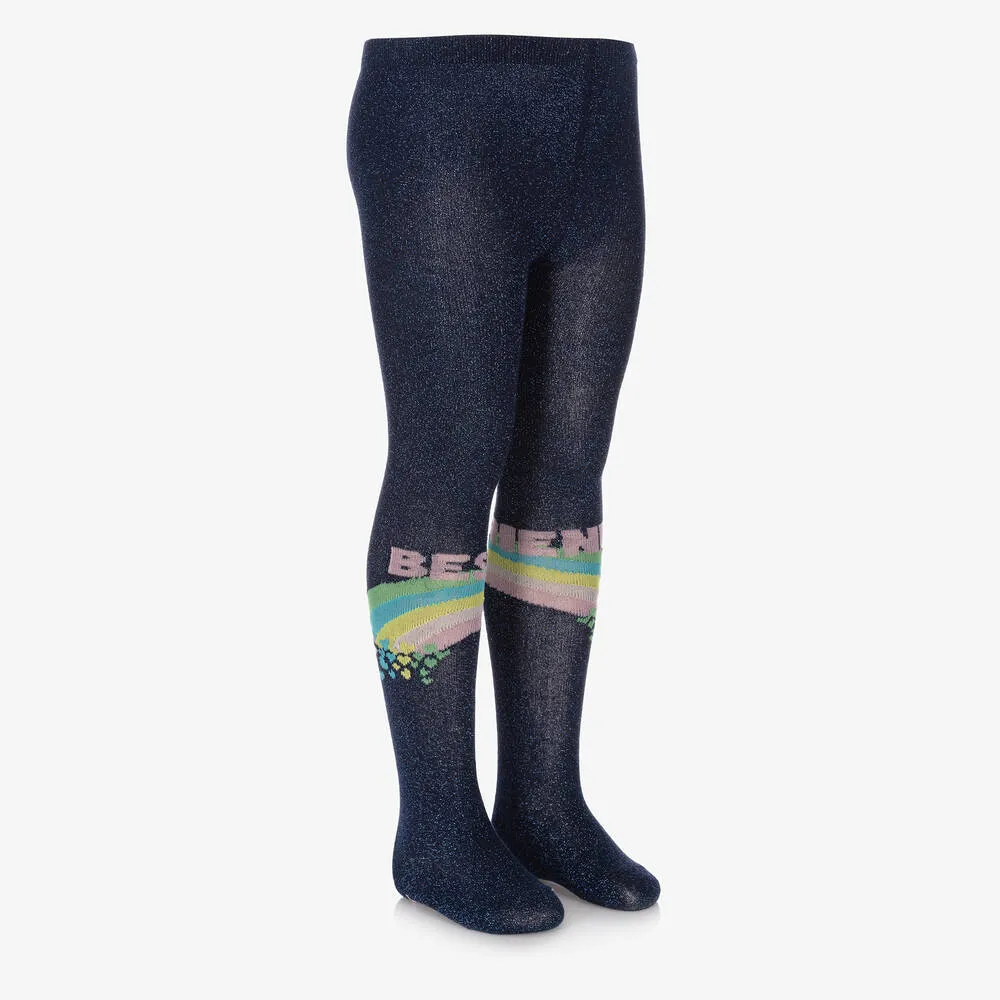 Girls Sparkly Blue Cotton Rainbow Tights