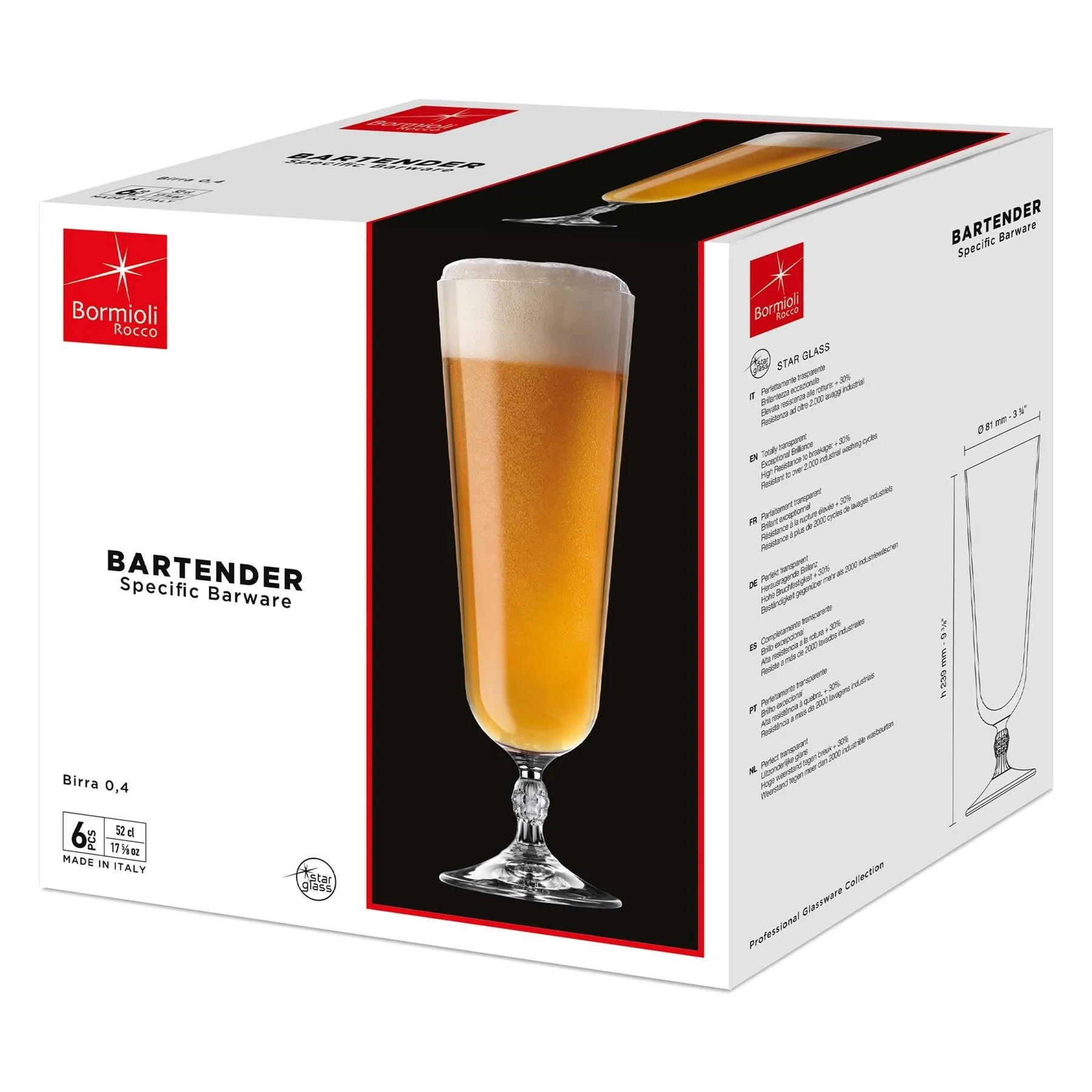 Glassware | Bartender Stemmed Beer Glasses - 520ml - Pack of 6 | Bormioli Rocco