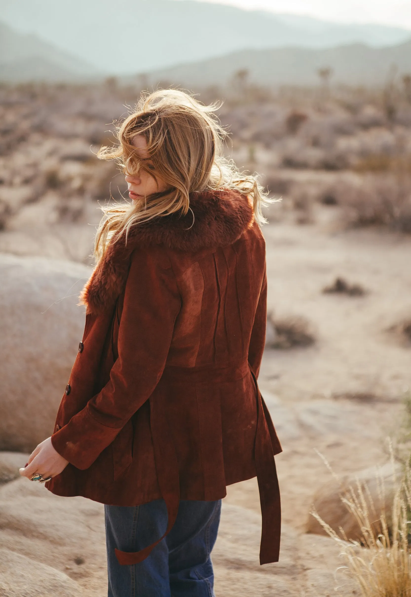 Gorgeous Maroon Vintage Suede Fur Collar Jacket