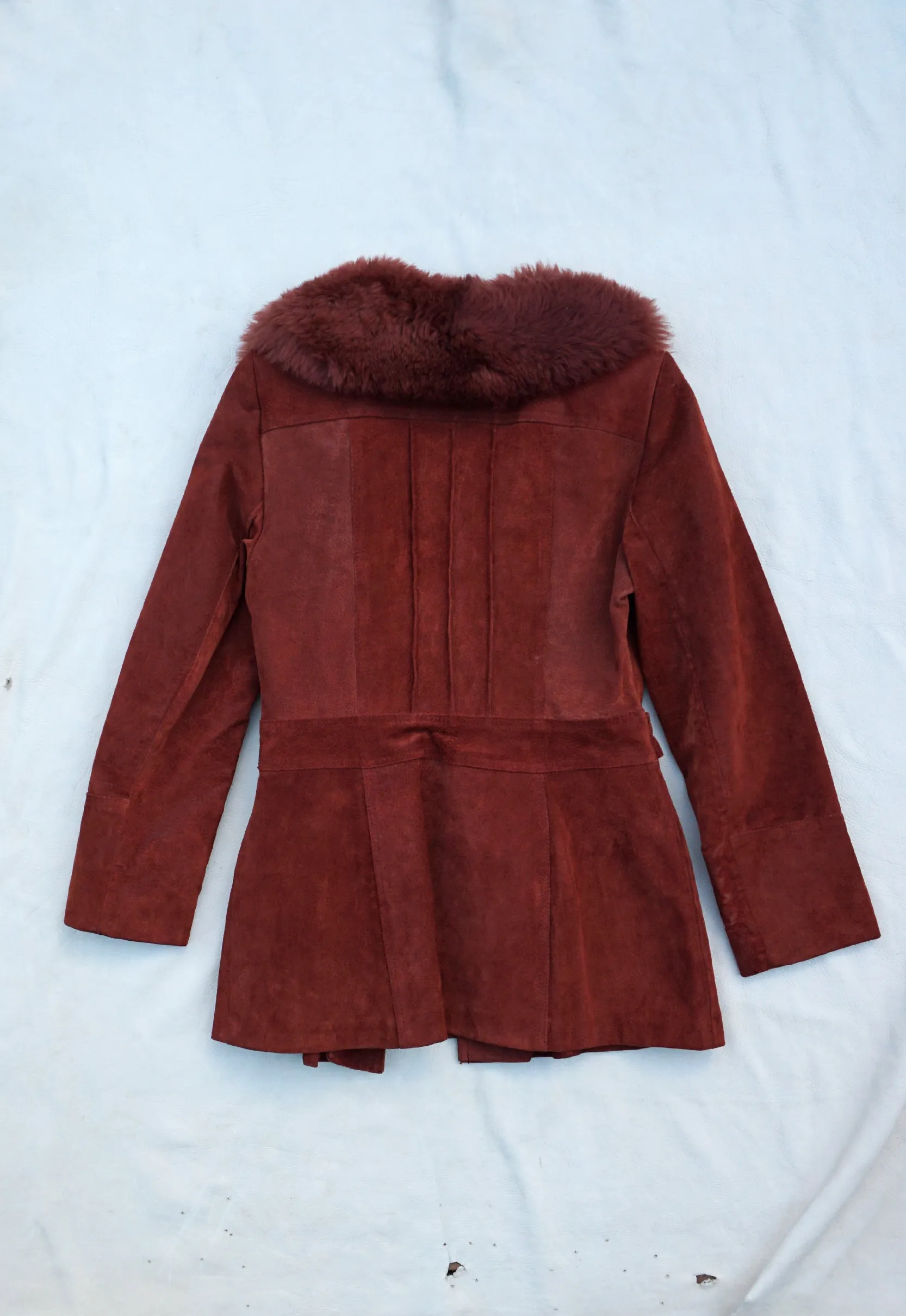 Gorgeous Maroon Vintage Suede Fur Collar Jacket