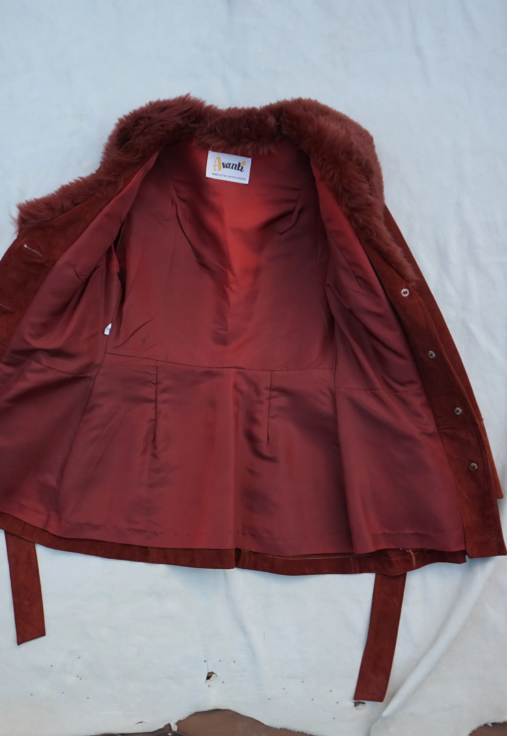 Gorgeous Maroon Vintage Suede Fur Collar Jacket