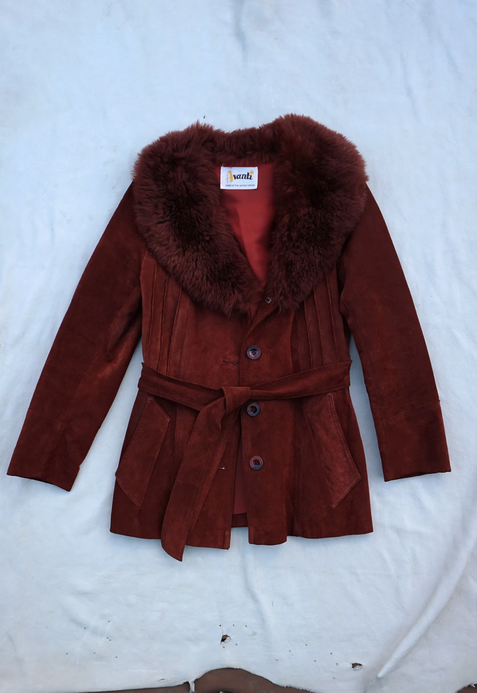 Gorgeous Maroon Vintage Suede Fur Collar Jacket