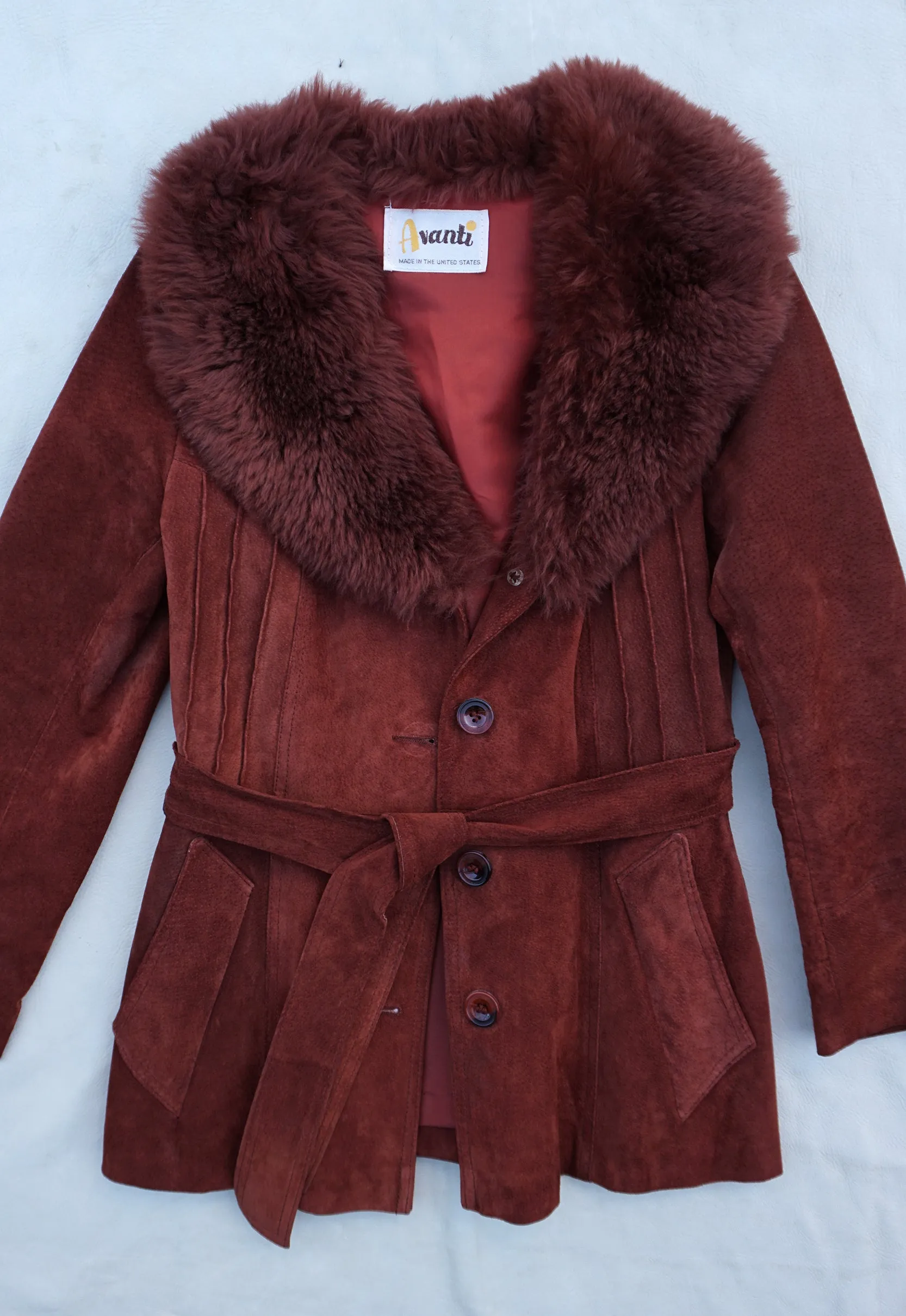 Gorgeous Maroon Vintage Suede Fur Collar Jacket