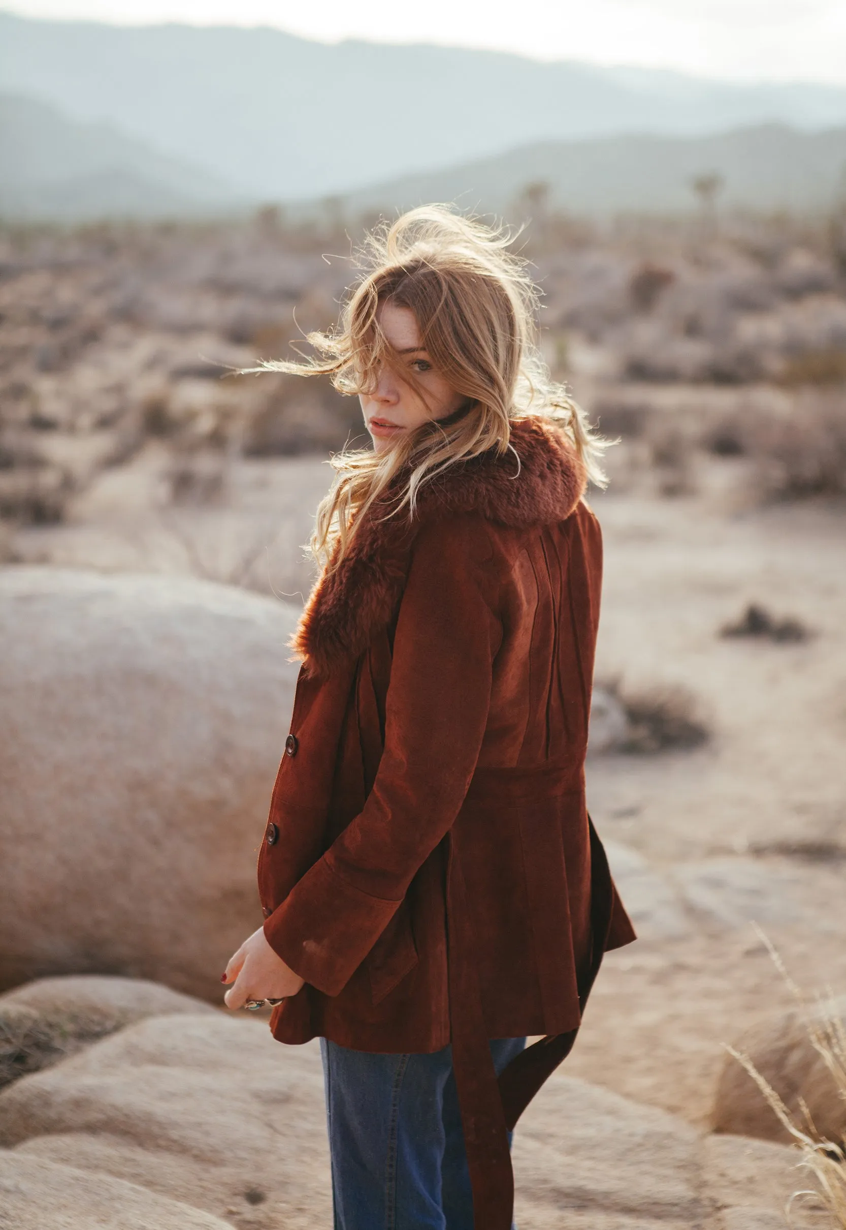 Gorgeous Maroon Vintage Suede Fur Collar Jacket