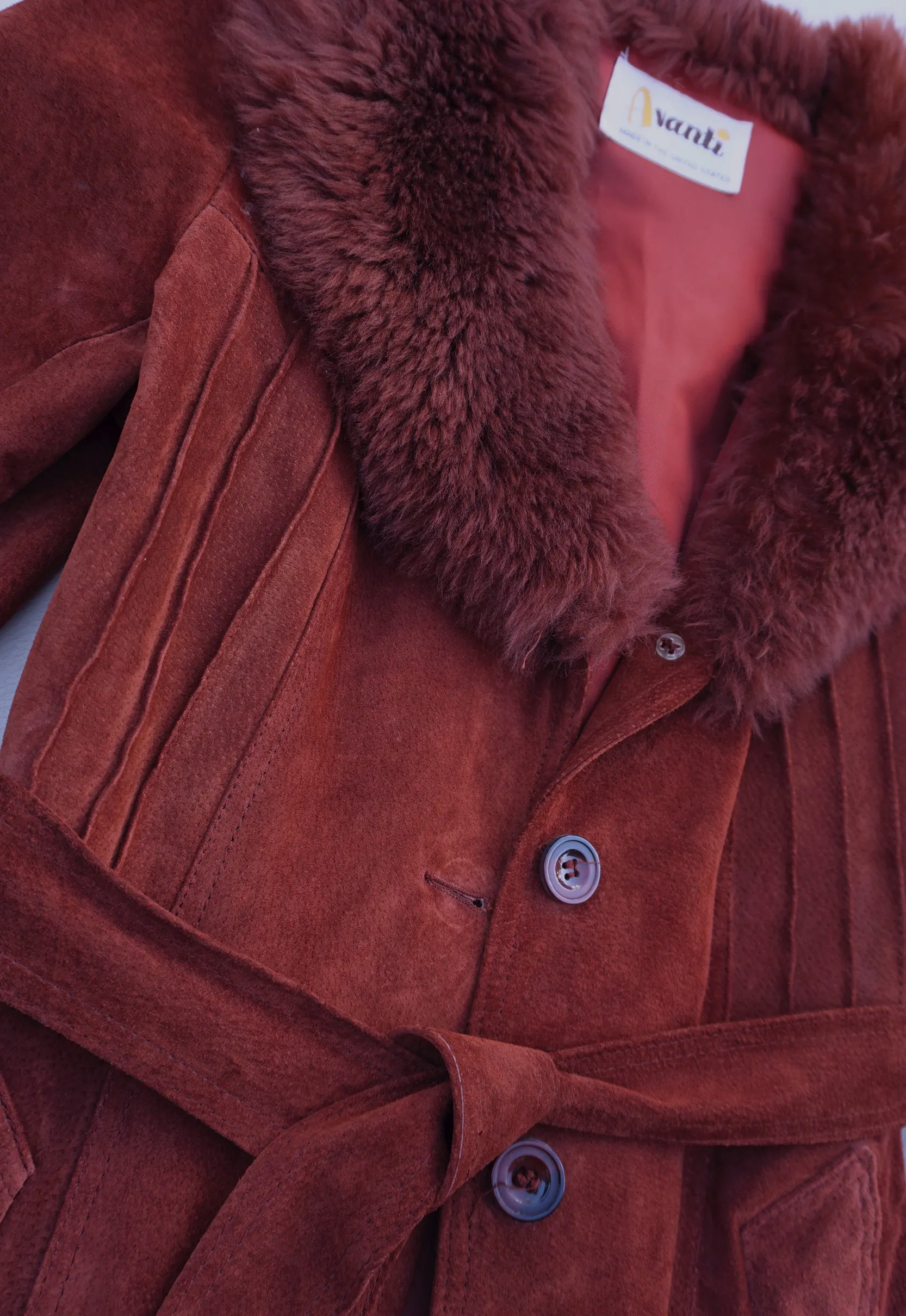 Gorgeous Maroon Vintage Suede Fur Collar Jacket