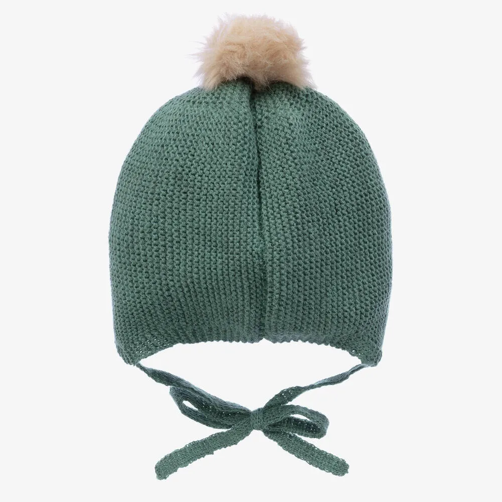 Green Knitted Pom-Pom Baby Hat