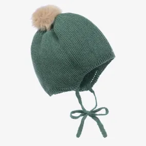 Green Knitted Pom-Pom Baby Hat