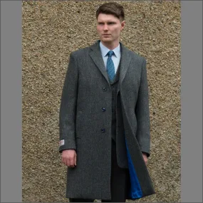 Harris Tweed Blue Heather Herringbone Overcoat