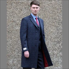 Harris Tweed Blue with Wine Check Overcoat