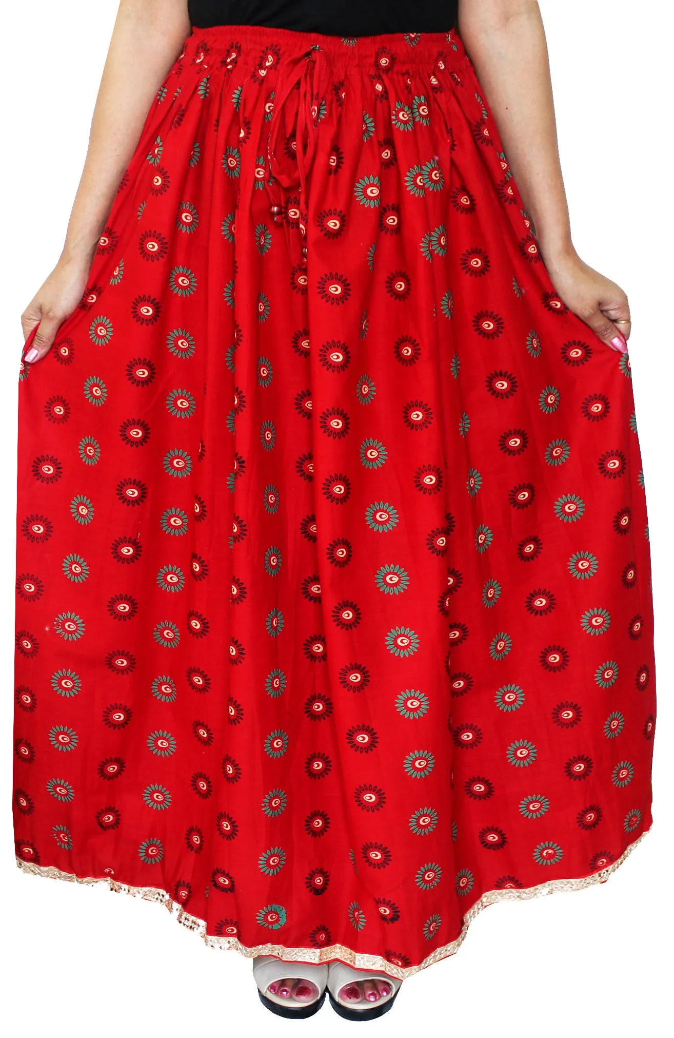 Indian Long Skirt Cotton Maxi Indian Womens Clothing (Red)