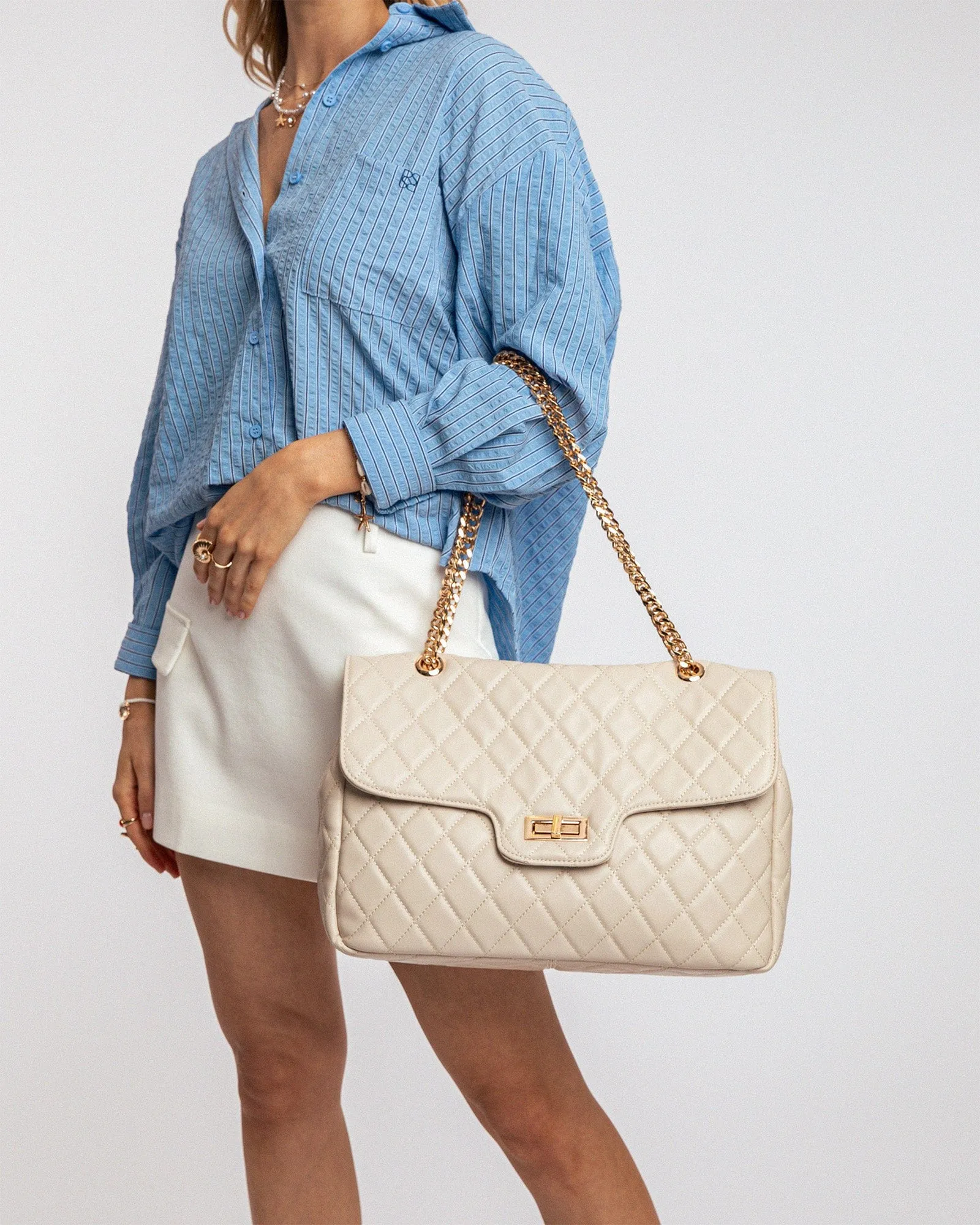 Ivory Gina Quilt Large Crossbody Bag