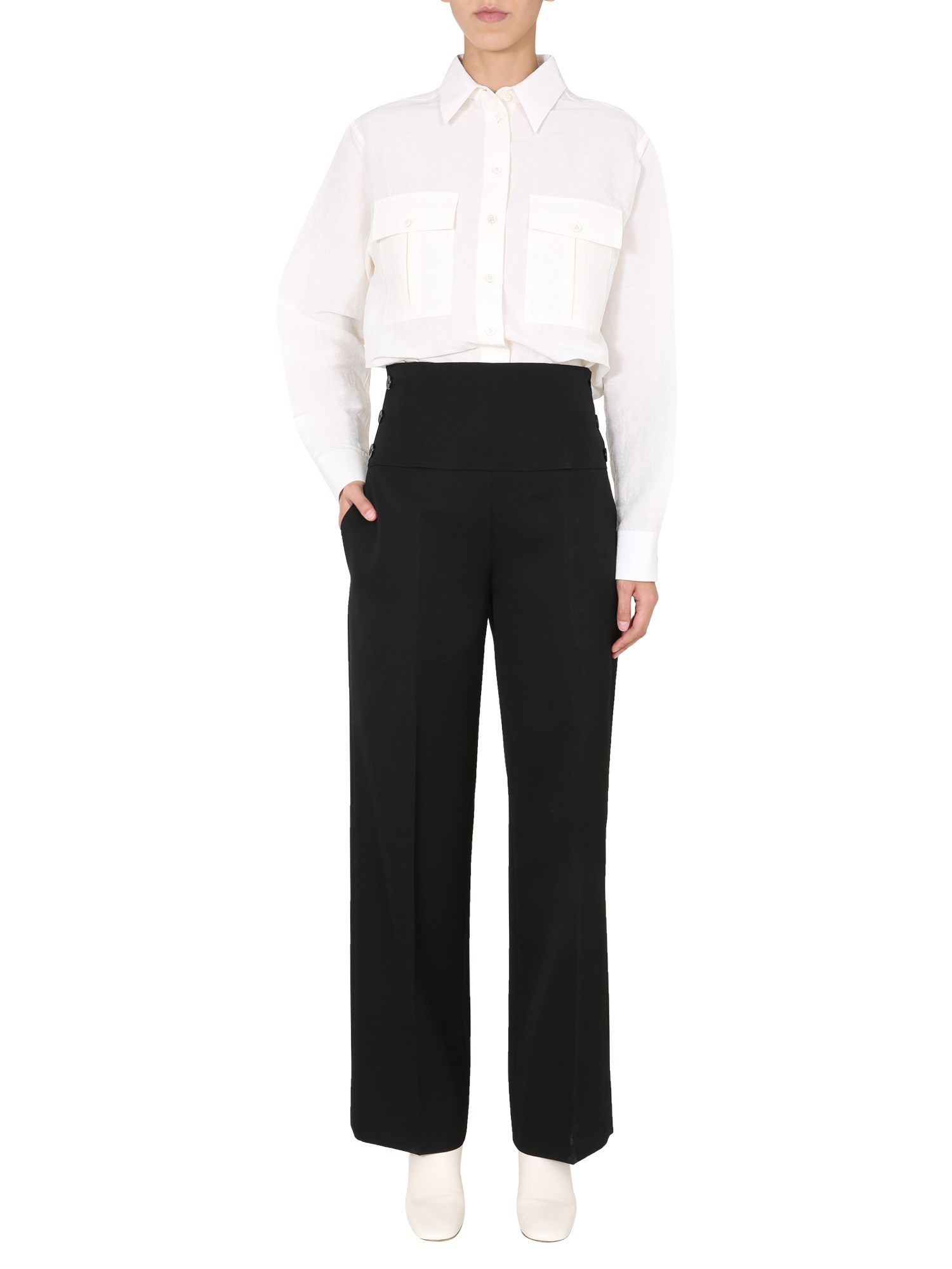 JIL SANDER    TAILORED WOOL TROUSERS WITH WIDE LEG AND BUTTONS