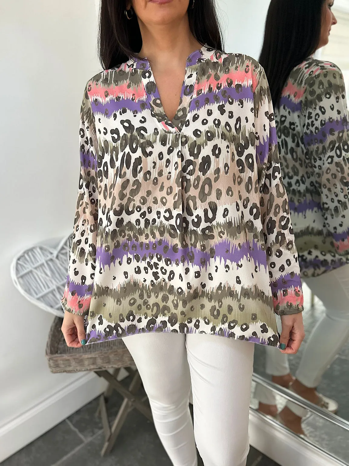 Khaki Leopard Striped Blouse Gina