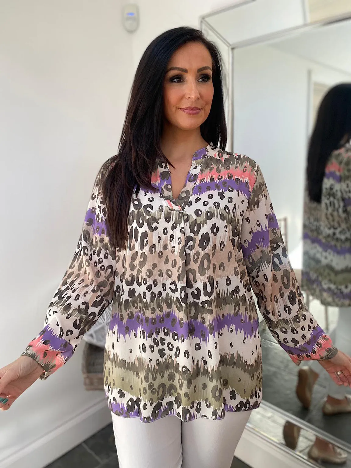 Khaki Leopard Striped Blouse Gina