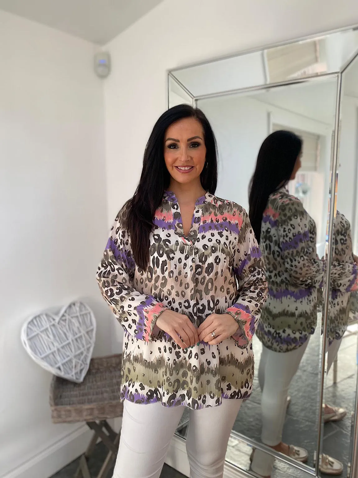 Khaki Leopard Striped Blouse Gina