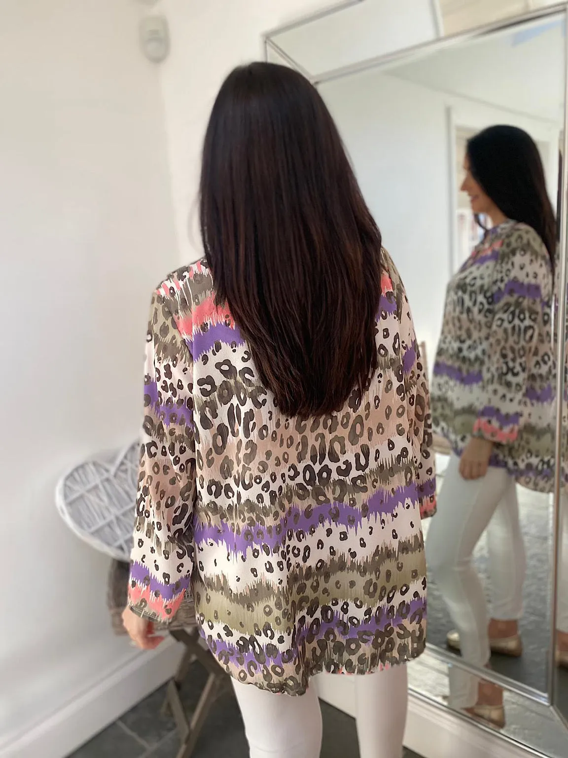 Khaki Leopard Striped Blouse Gina