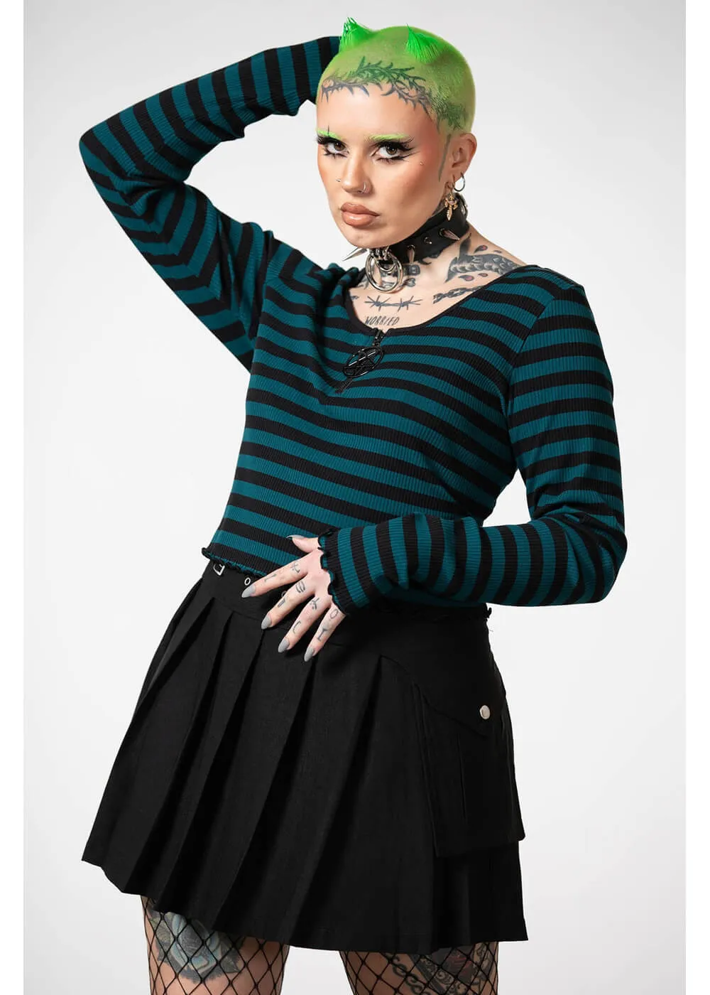 Killstar Chimera Stripe Top Green