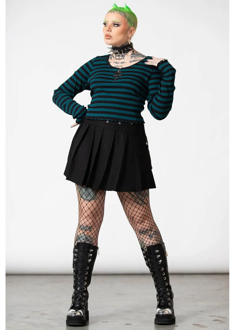 Killstar Chimera Stripe Top Green