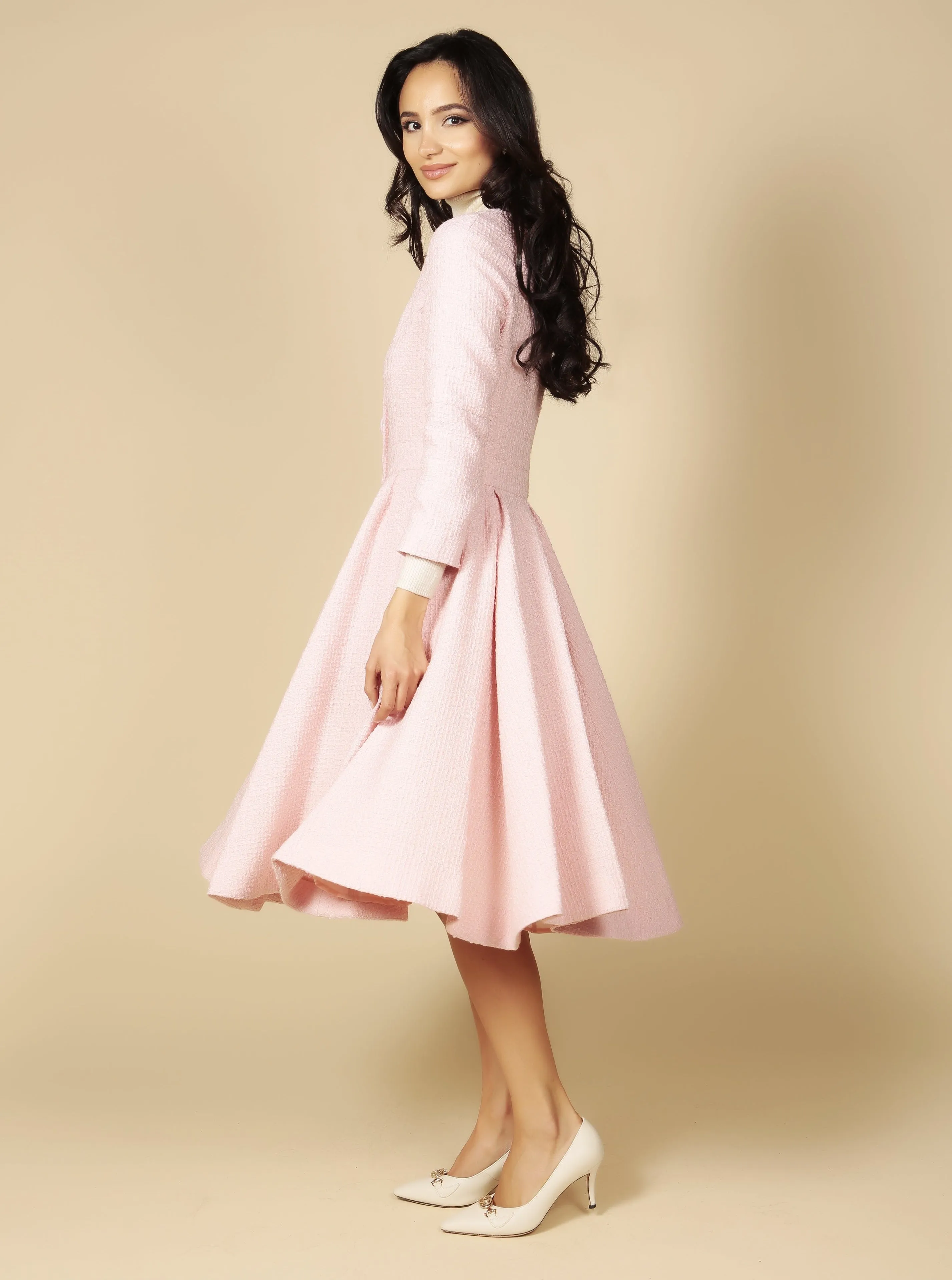 'Lady' Italian Wool Swing Dress Coat in Rosa