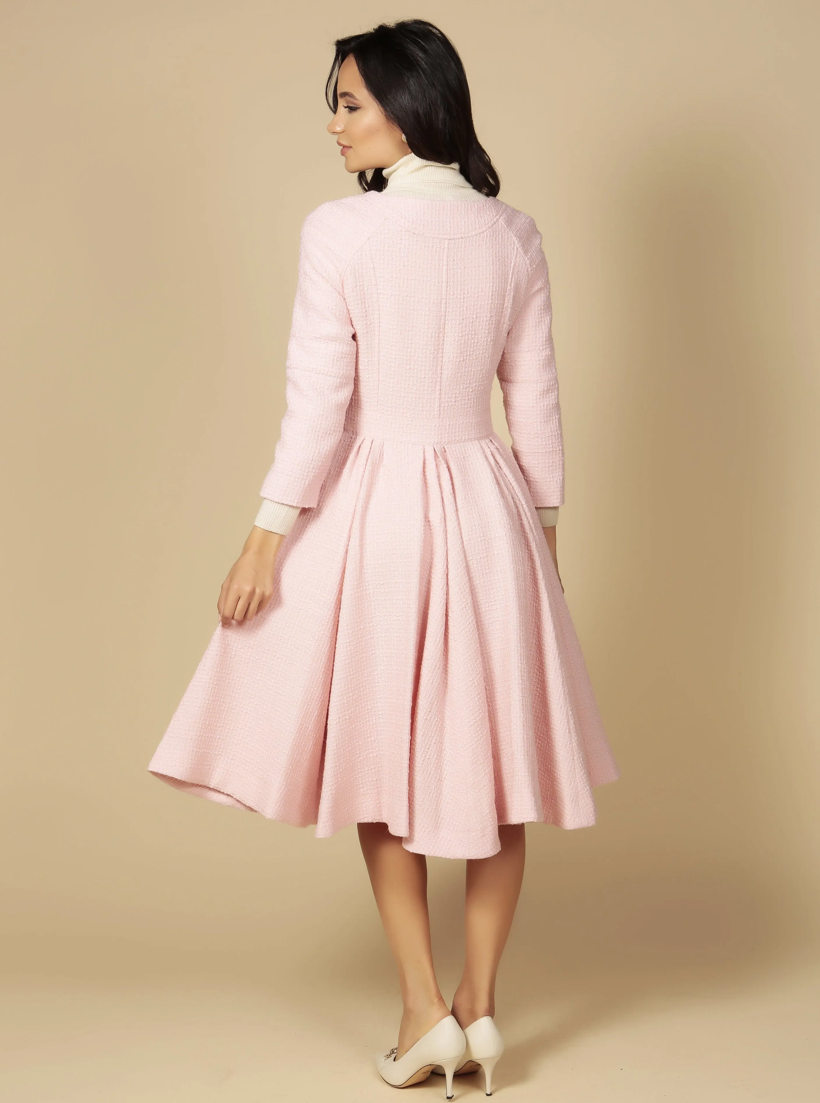 'Lady' Italian Wool Swing Dress Coat in Rosa