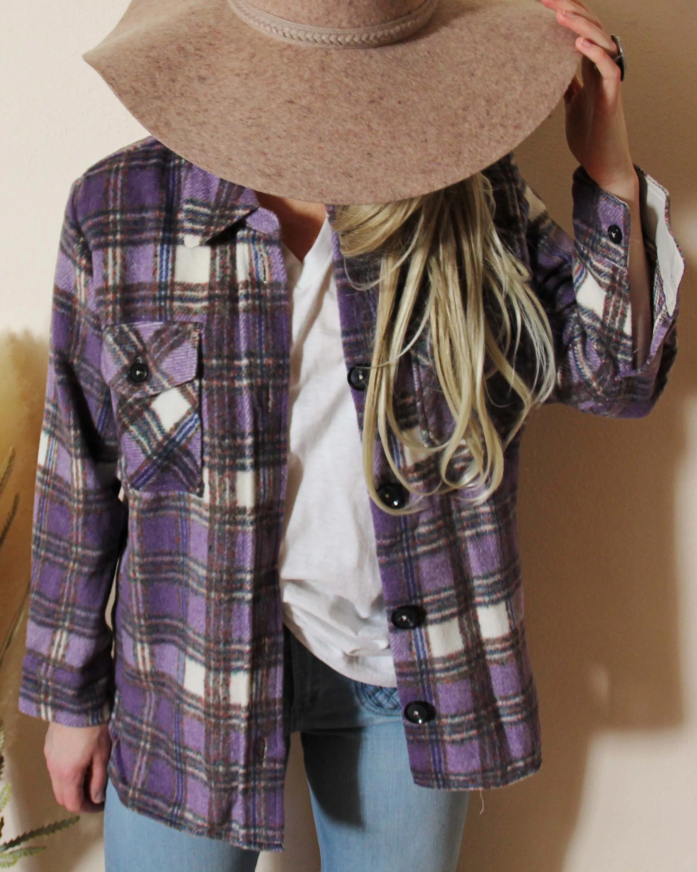 Lavender Plaid Shirt Jacket