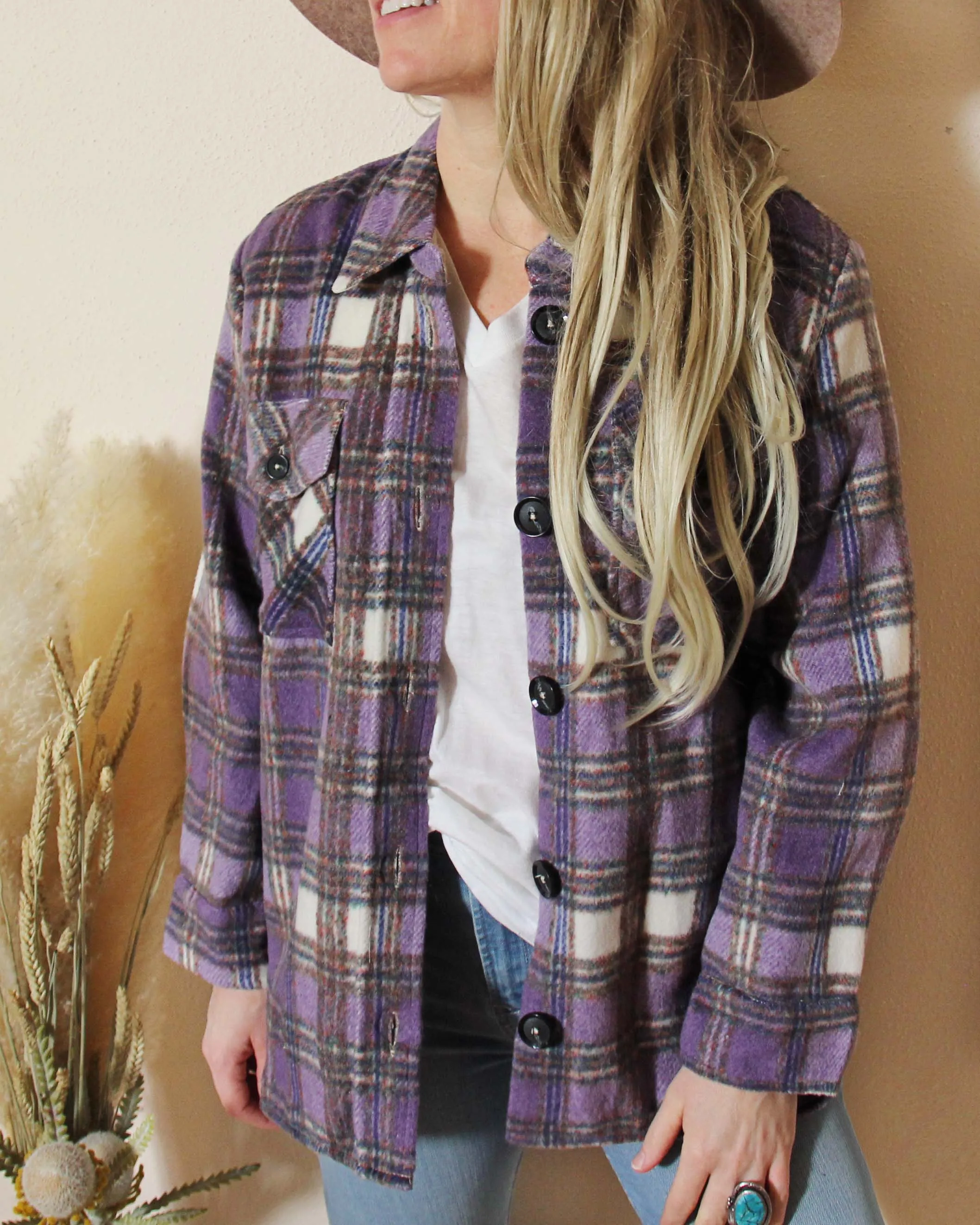 Lavender Plaid Shirt Jacket