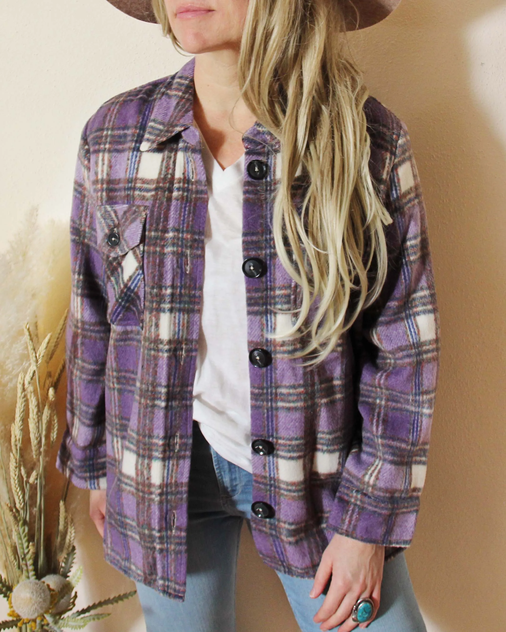 Lavender Plaid Shirt Jacket