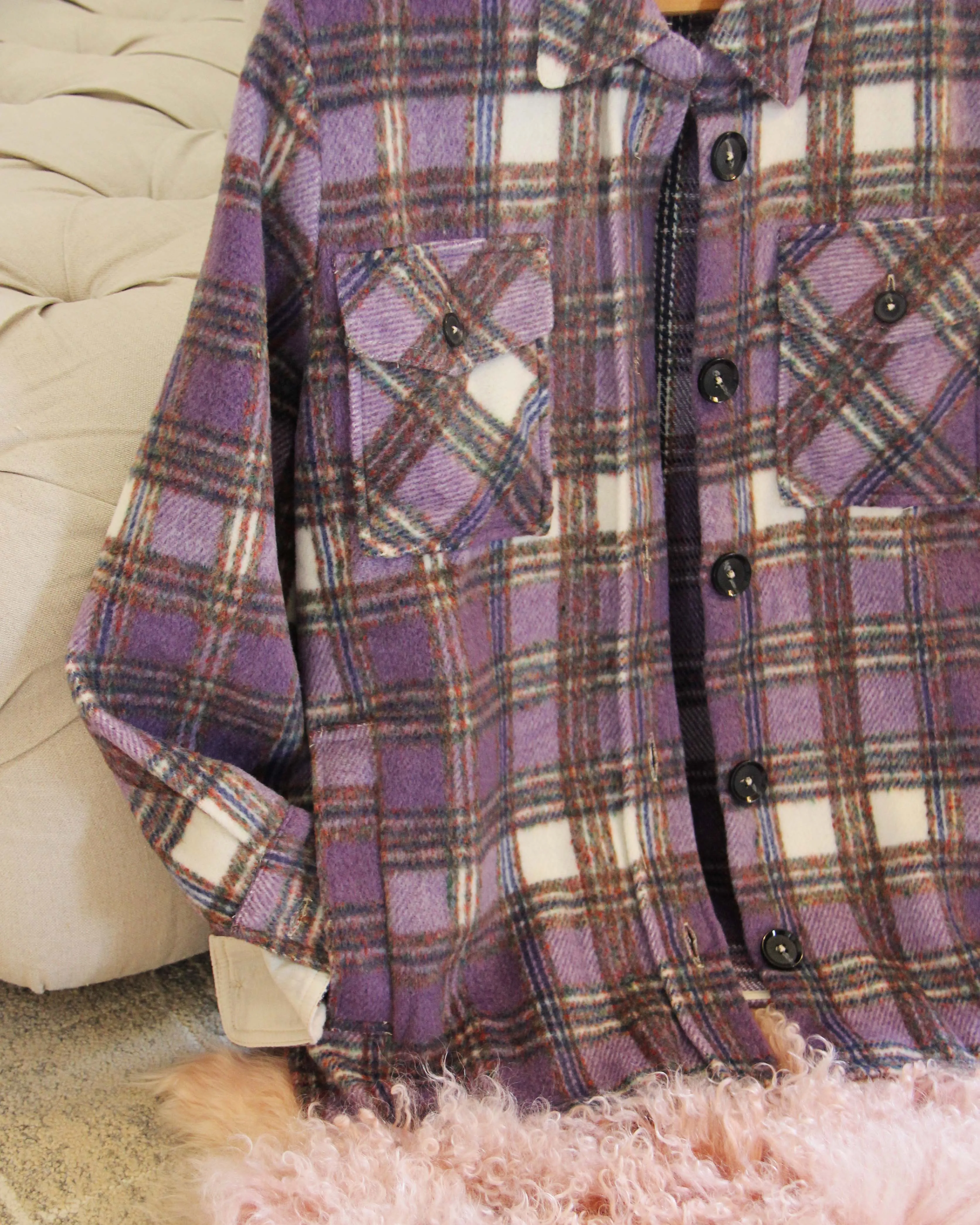 Lavender Plaid Shirt Jacket