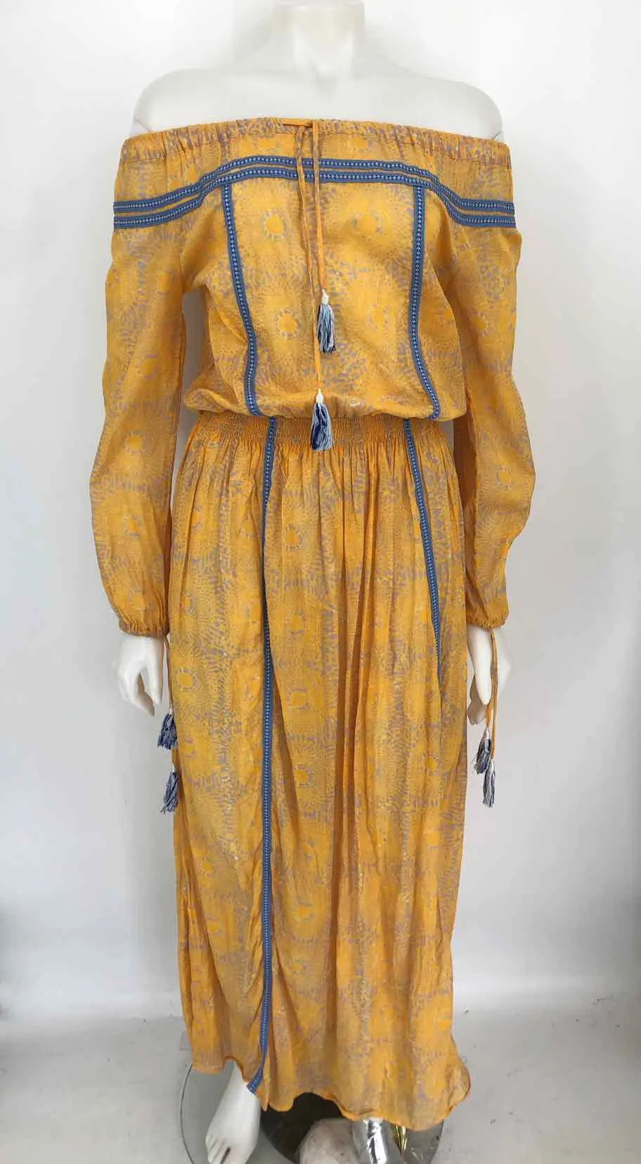 LEMLEM BY LIYA KEBEDE Yellow Blue Print Off Shoulder Size SMALL (S) Dress