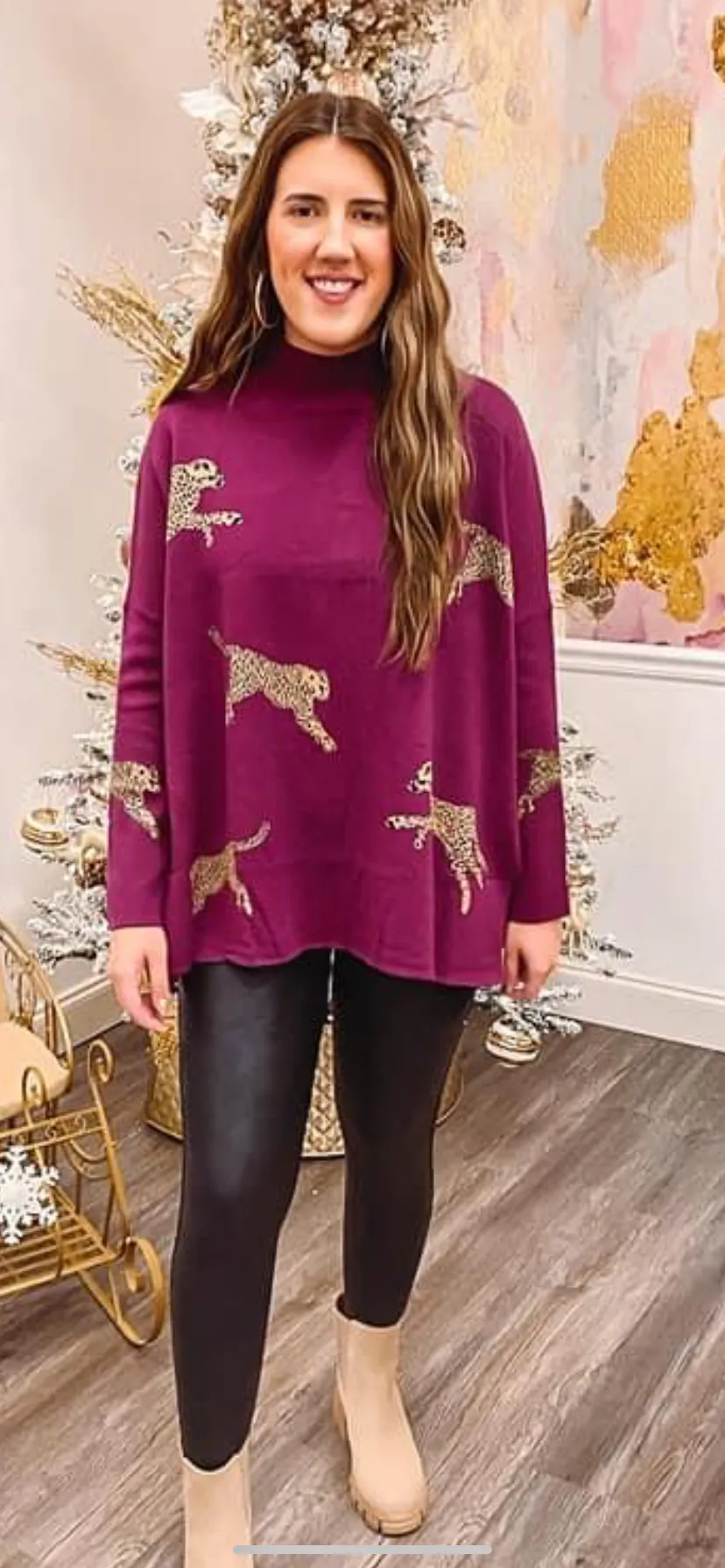 Leopard Sweater -Plum