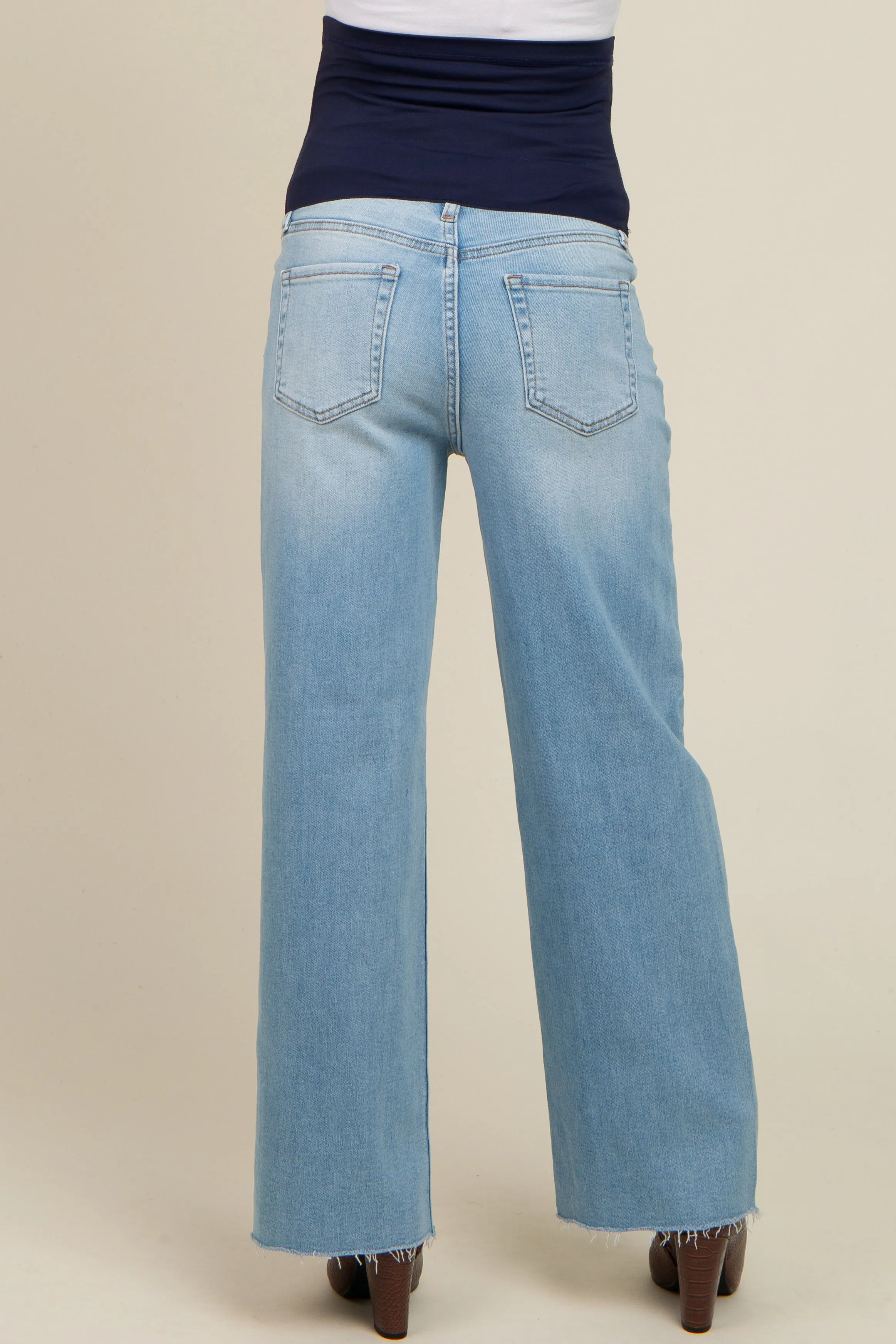 Light Blue Cut Hem Straight Leg Maternity Jeans