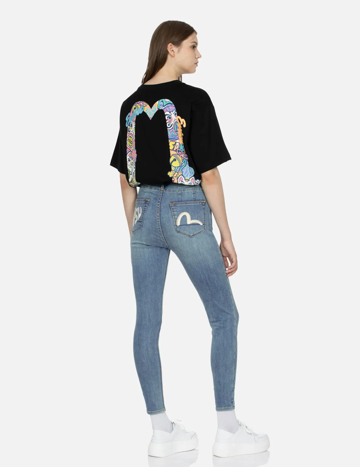 Logo and Seagull Embroidery Skinny Jeans