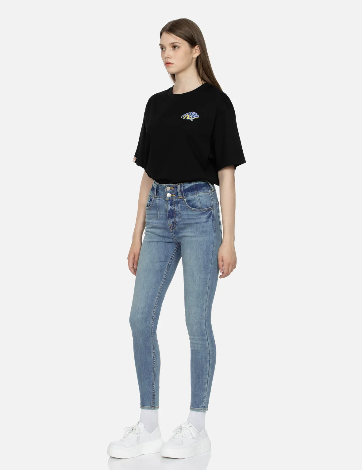 Logo and Seagull Embroidery Skinny Jeans