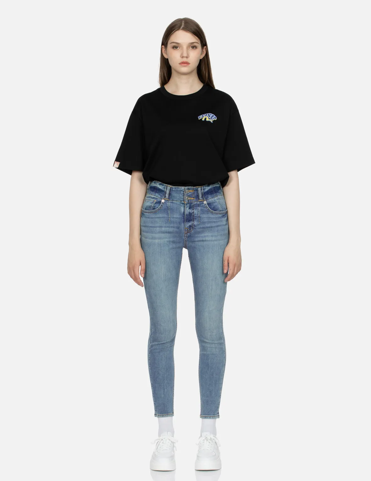 Logo and Seagull Embroidery Skinny Jeans