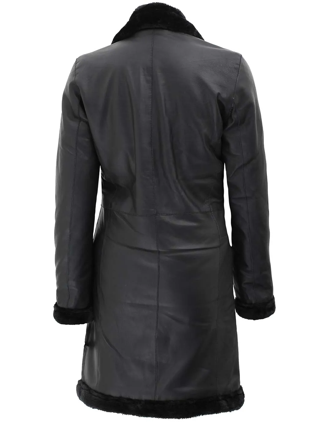 Maura Real Leather Black Shearling Long Coat Womens