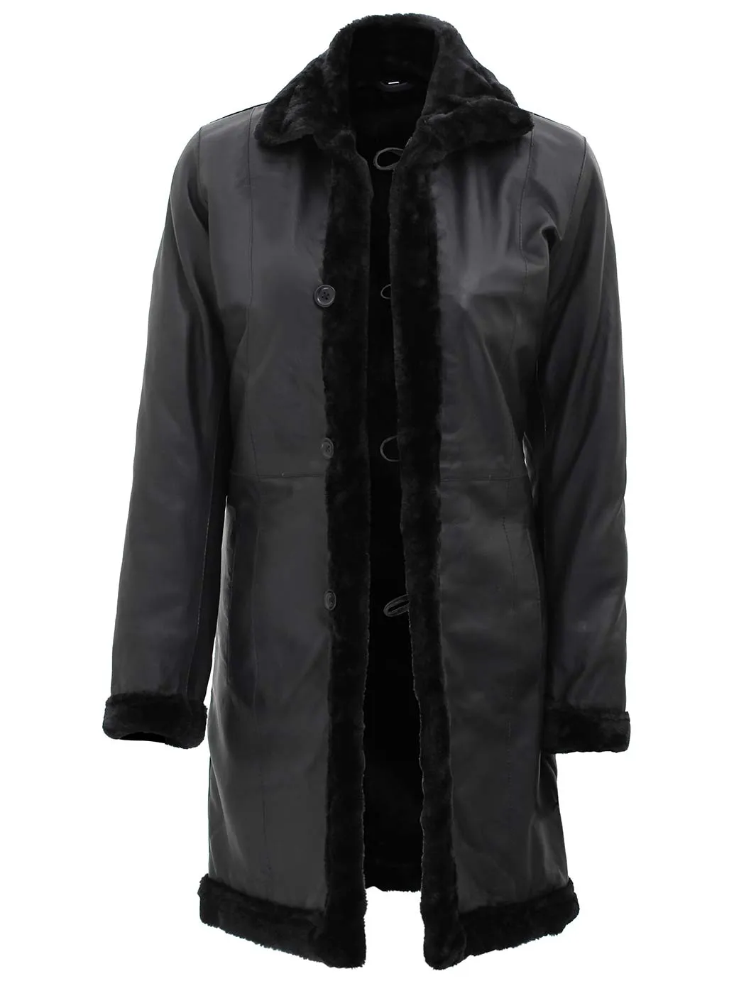 Maura Real Leather Black Shearling Long Coat Womens