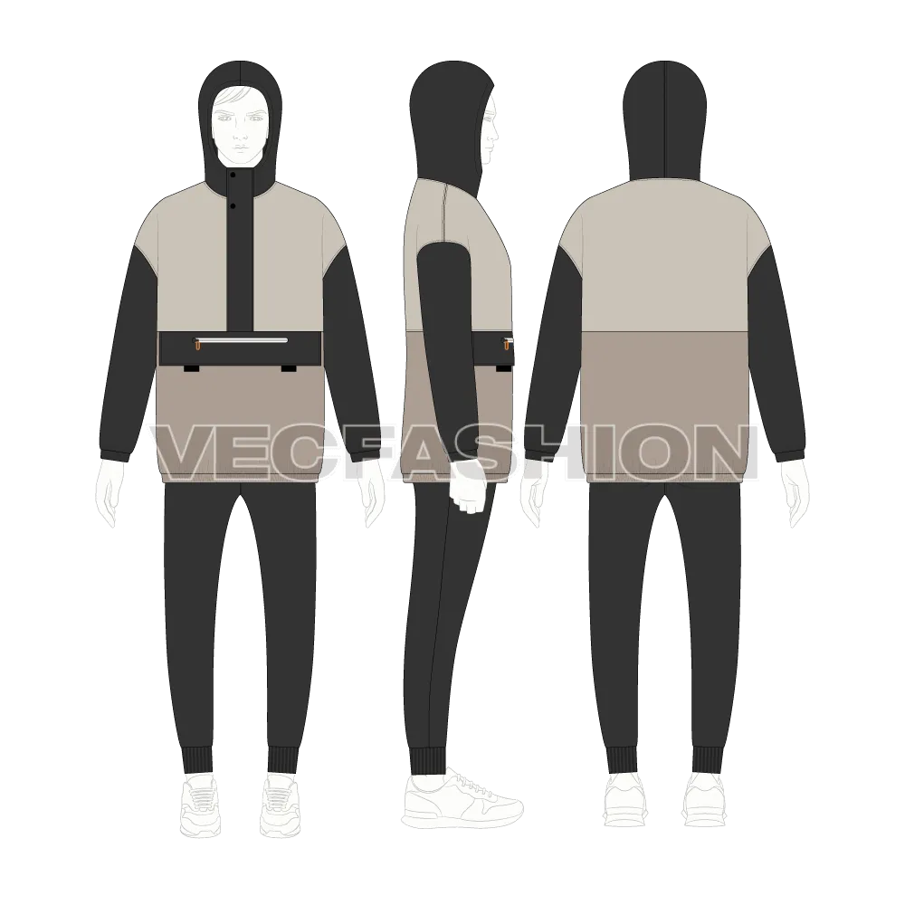 Men Oversized Jacket Vector Flat Sketch